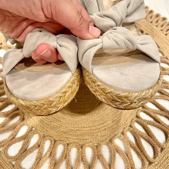 Stuart Weitzman Sarina Grey Suede Knotted Espadrille Wedge Sandals 7 Heeled - Picture 8 of 12